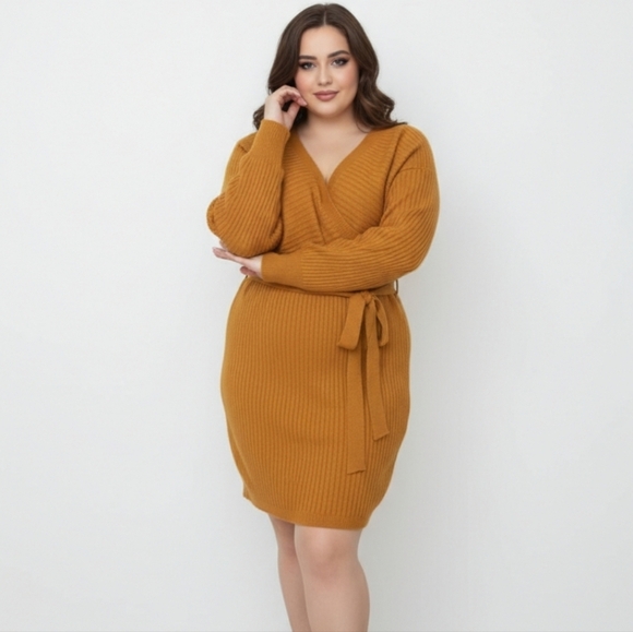 Fashion Nova Sweaters - Fashion Nova Mustard V-Neck Sweater Dress